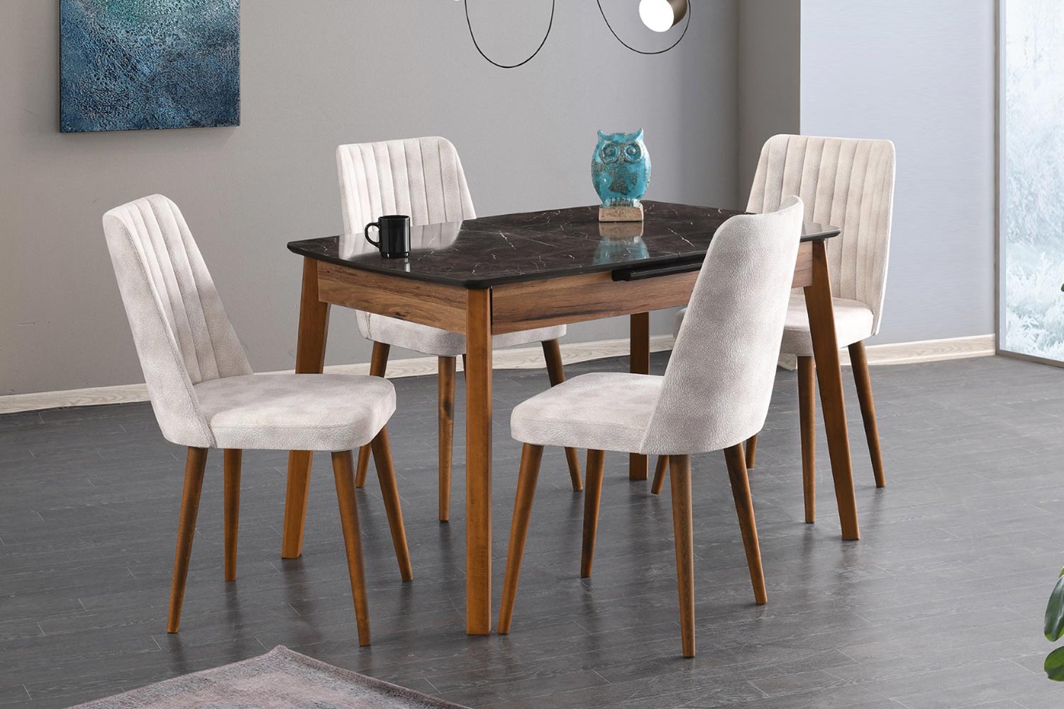 bambu buyuyen mutfak masasi seti ceviz mermer