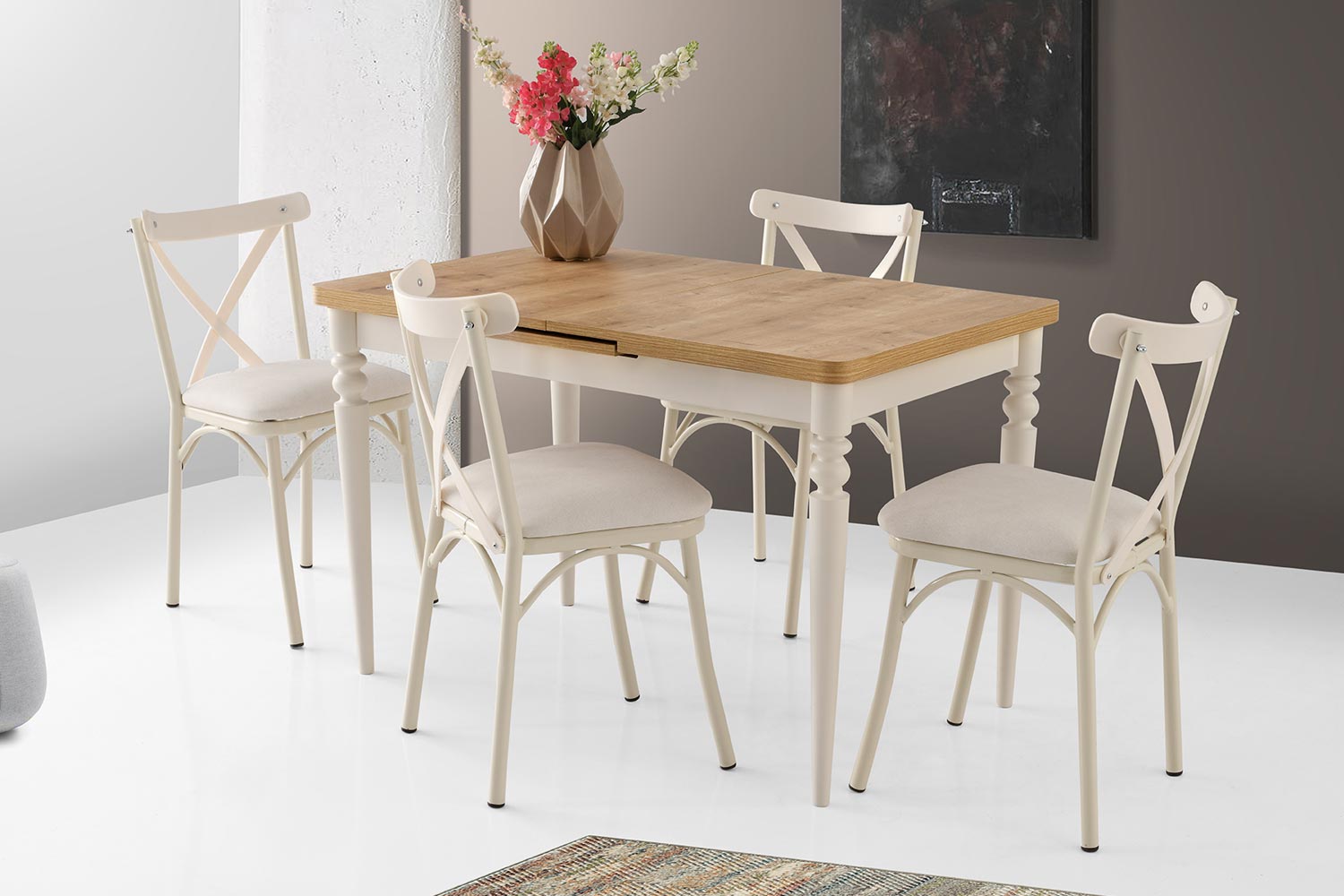 Ege Buyuyen Mutfak Masasi Seti Ekru Mese