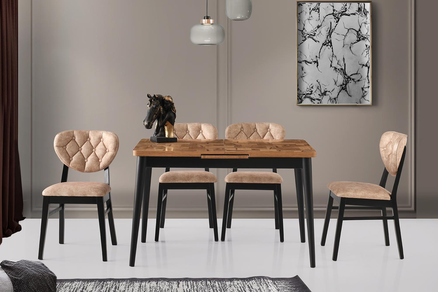 Kayra Büyüyen Mutfak Masası Seti (SiyahCevizParke)