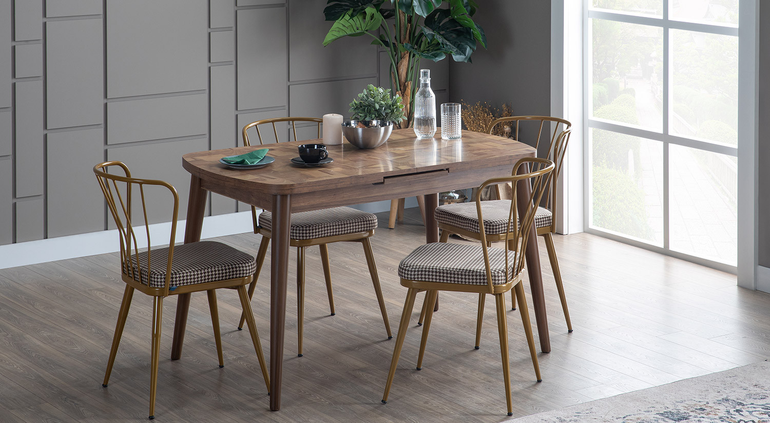 Ege Büyüyen Mutfak Masası Seti (EkruCeviz Parke)