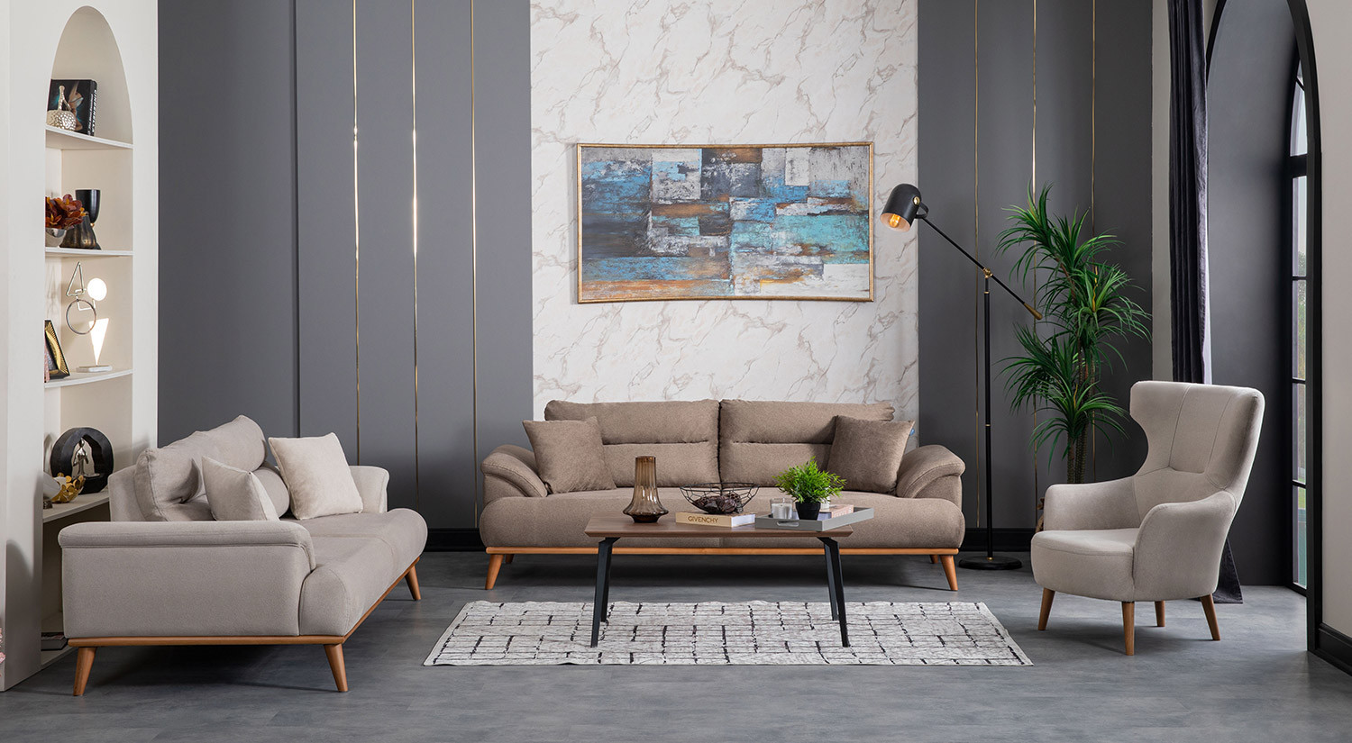 Milano Sofa Set - Brown - Cream