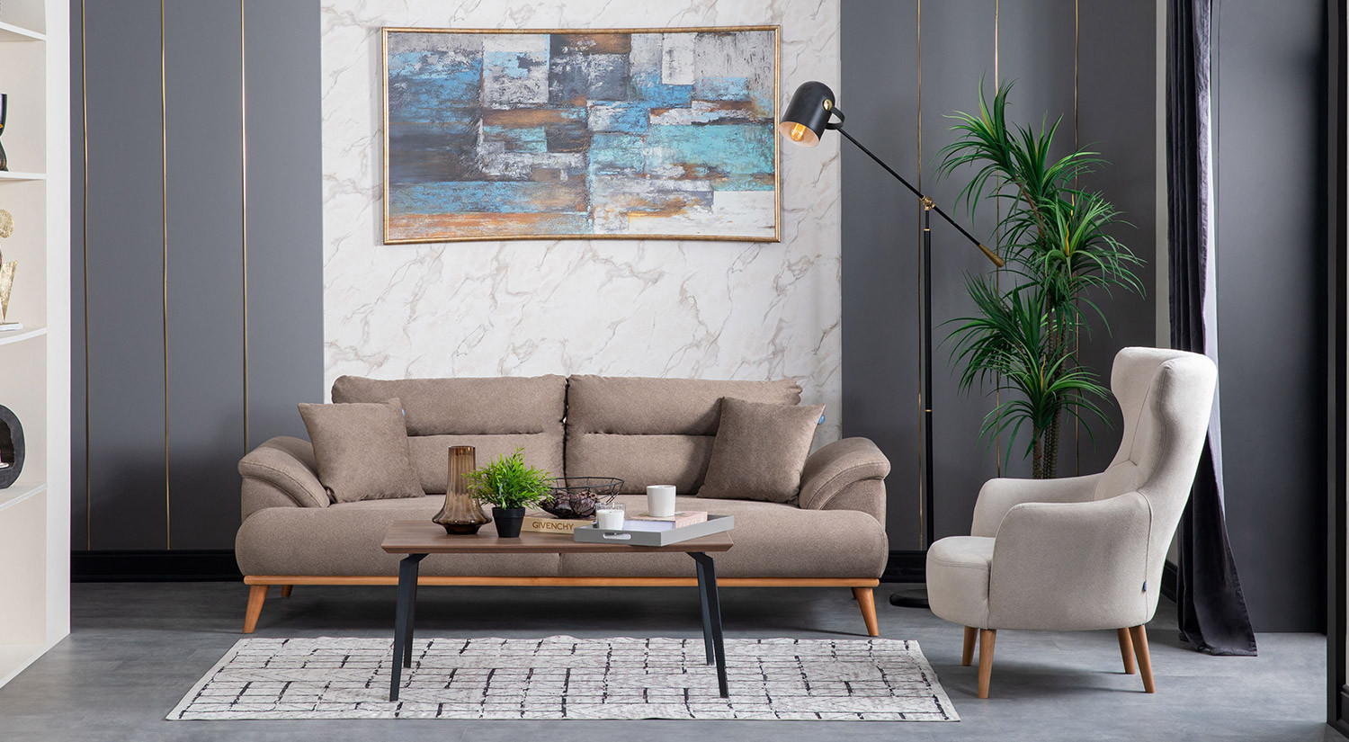 Milano Sofa Set - Brown - Cream