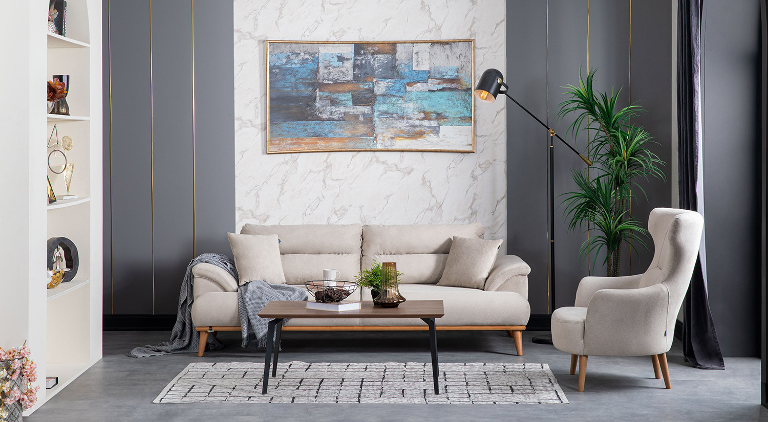 Milano Sofa Set - Brown - Cream
