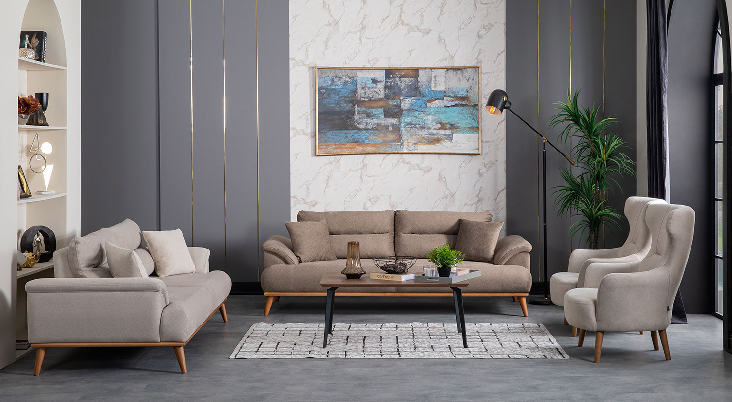 Milano Sofa Set - Brown - Cream