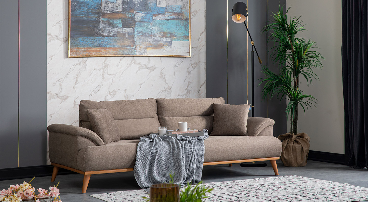 Milano Sofa Set - Brown - Cream