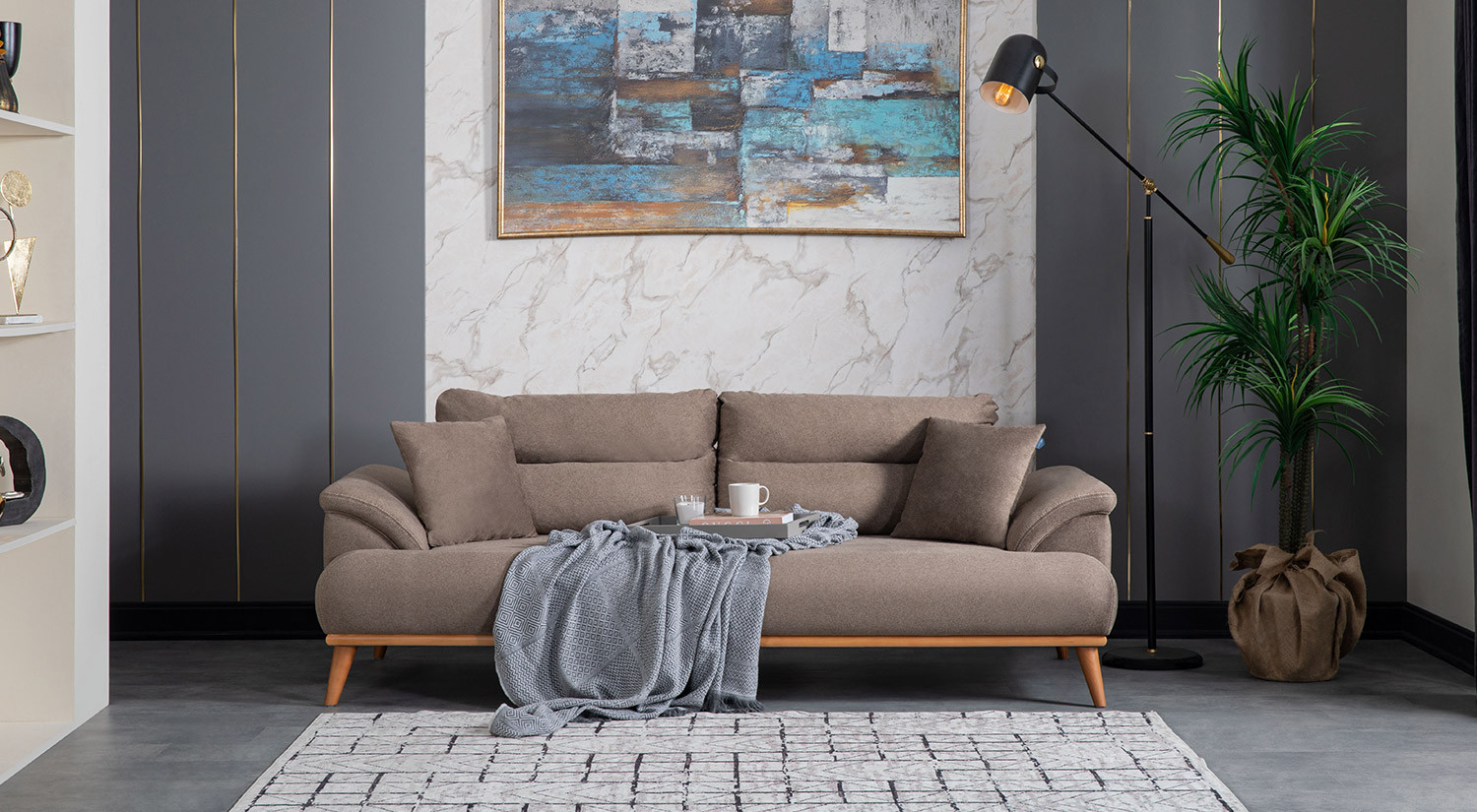 Milano Sofa Set - Brown - Cream