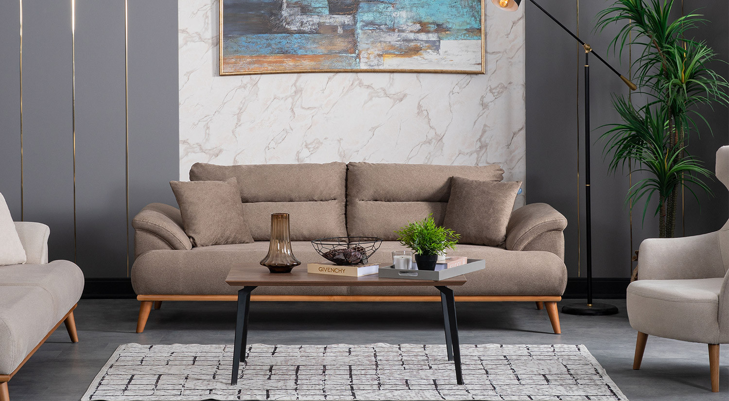 Milano Sofa Set - Brown - Cream