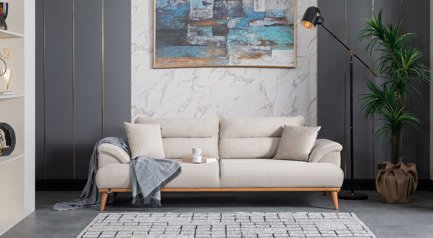 Milano Sofa Set - Brown - Cream
