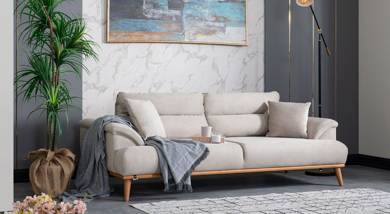 Milano Sofa Set - Brown - Cream