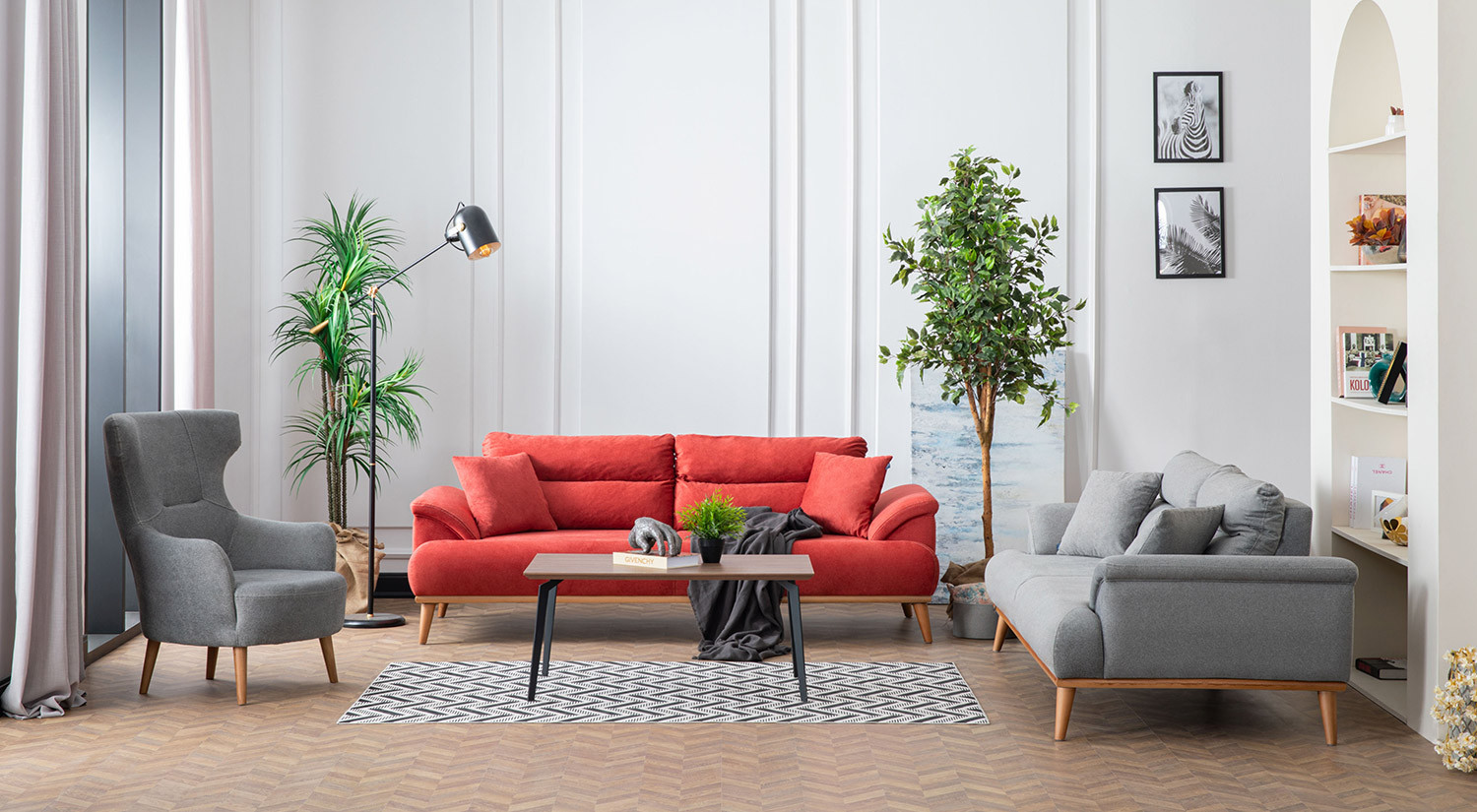 Milano Sofa Set - Red - Gray