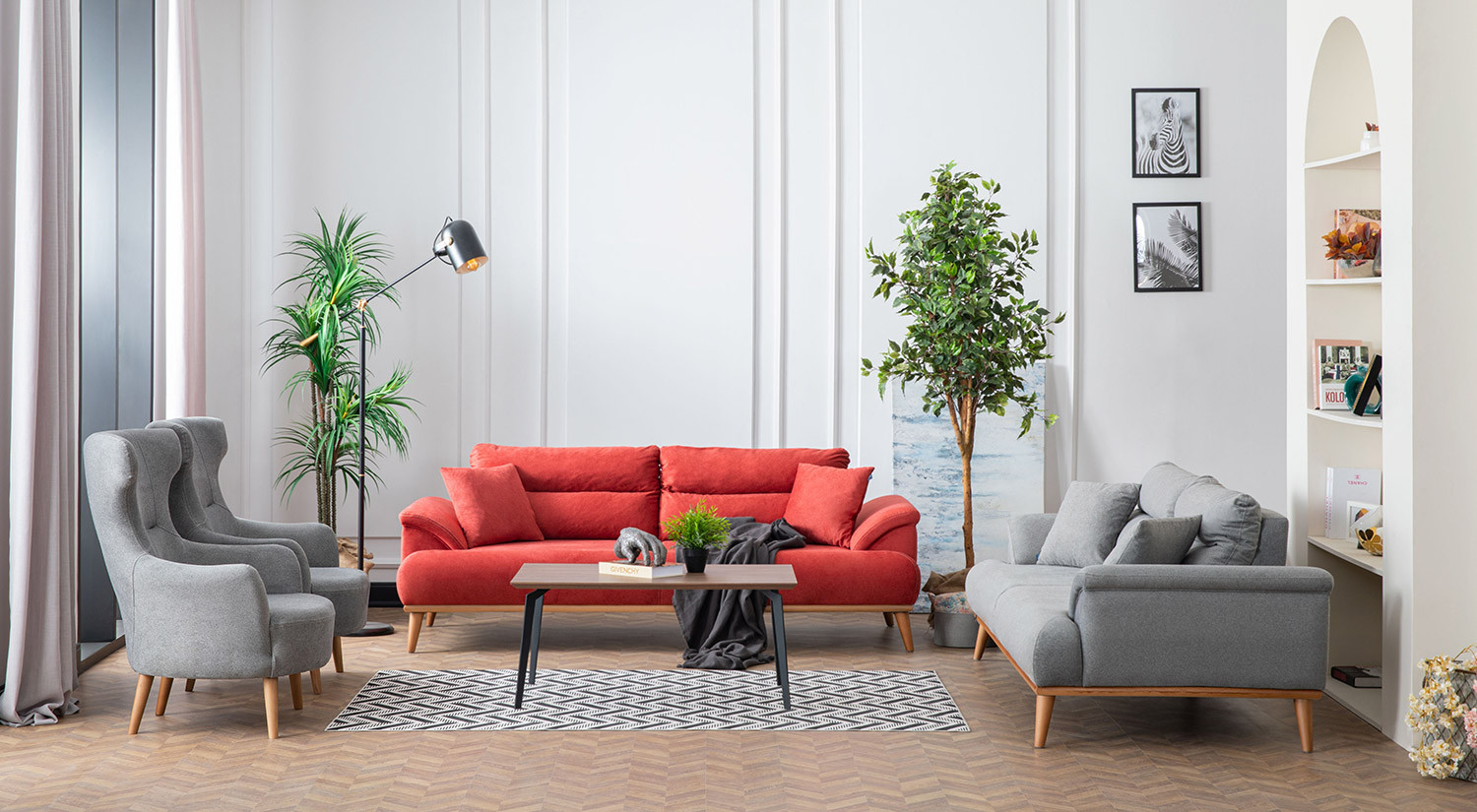 Milano Sofa Set - Red - Gray
