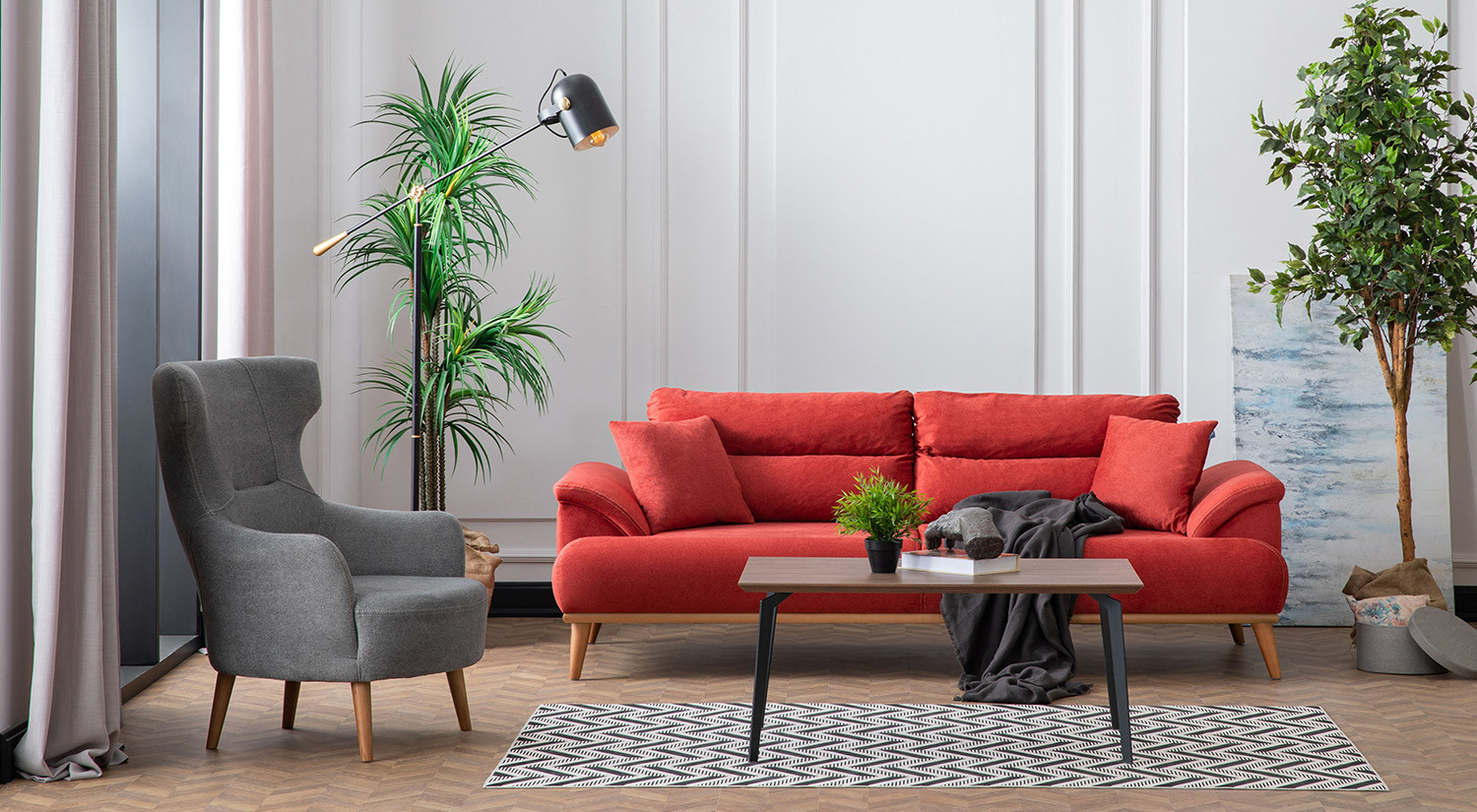 Milano Sofa Set - Red - Gray