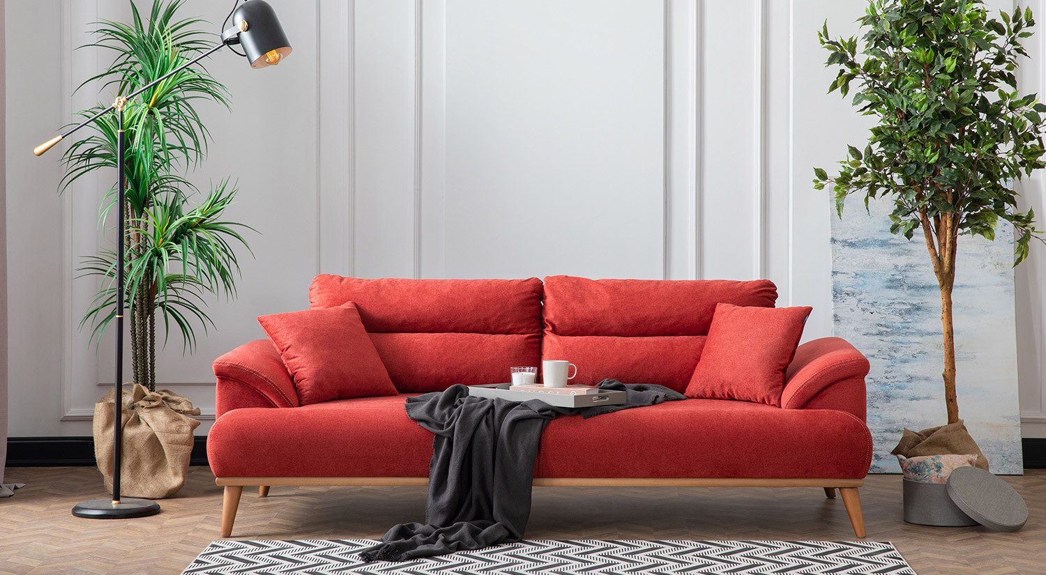 Milano Sofa Set - Red - Gray