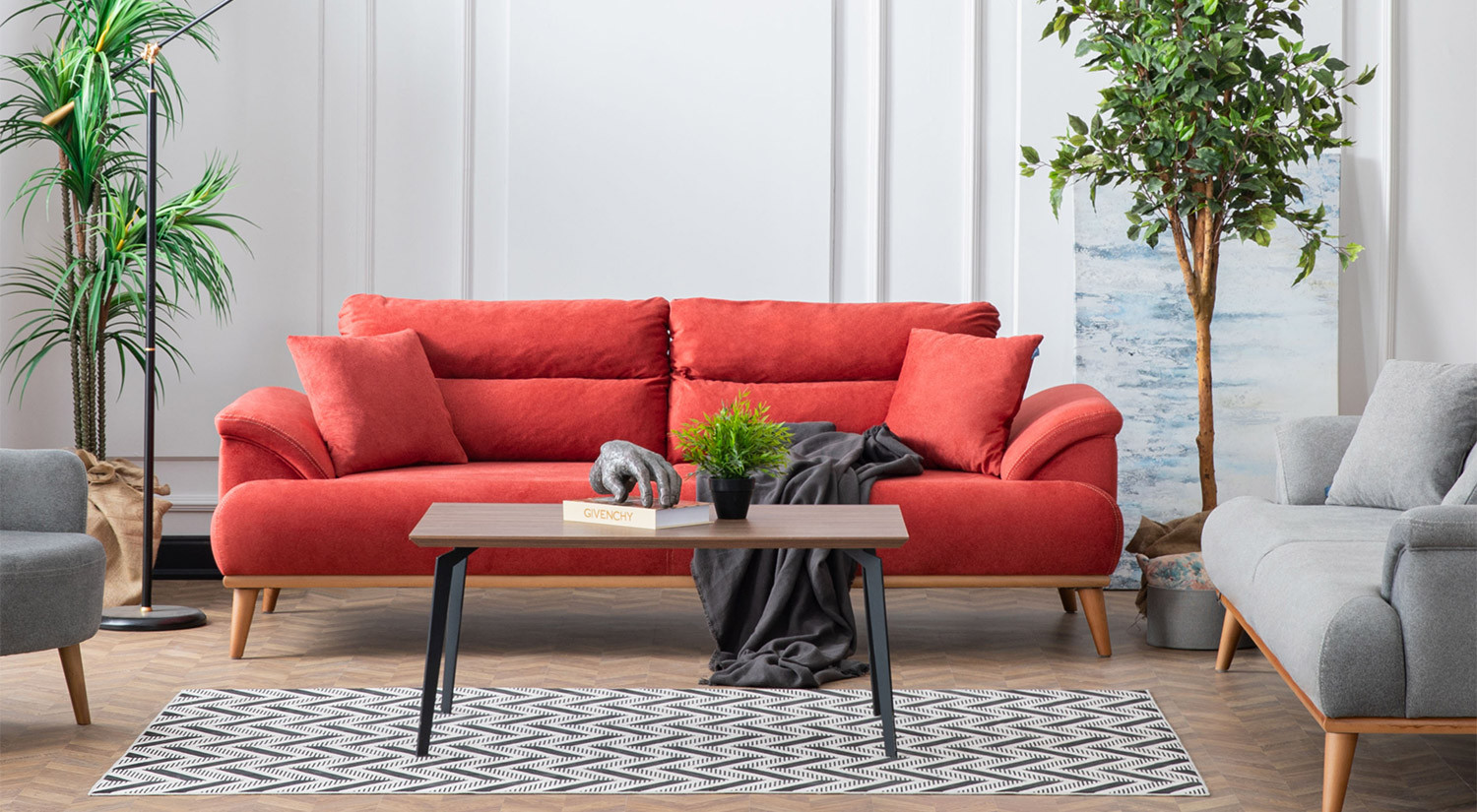 Milano Sofa Set - Red - Gray