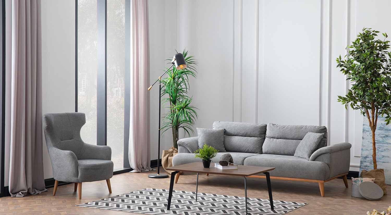 Milano Sofa Set - Red - Gray