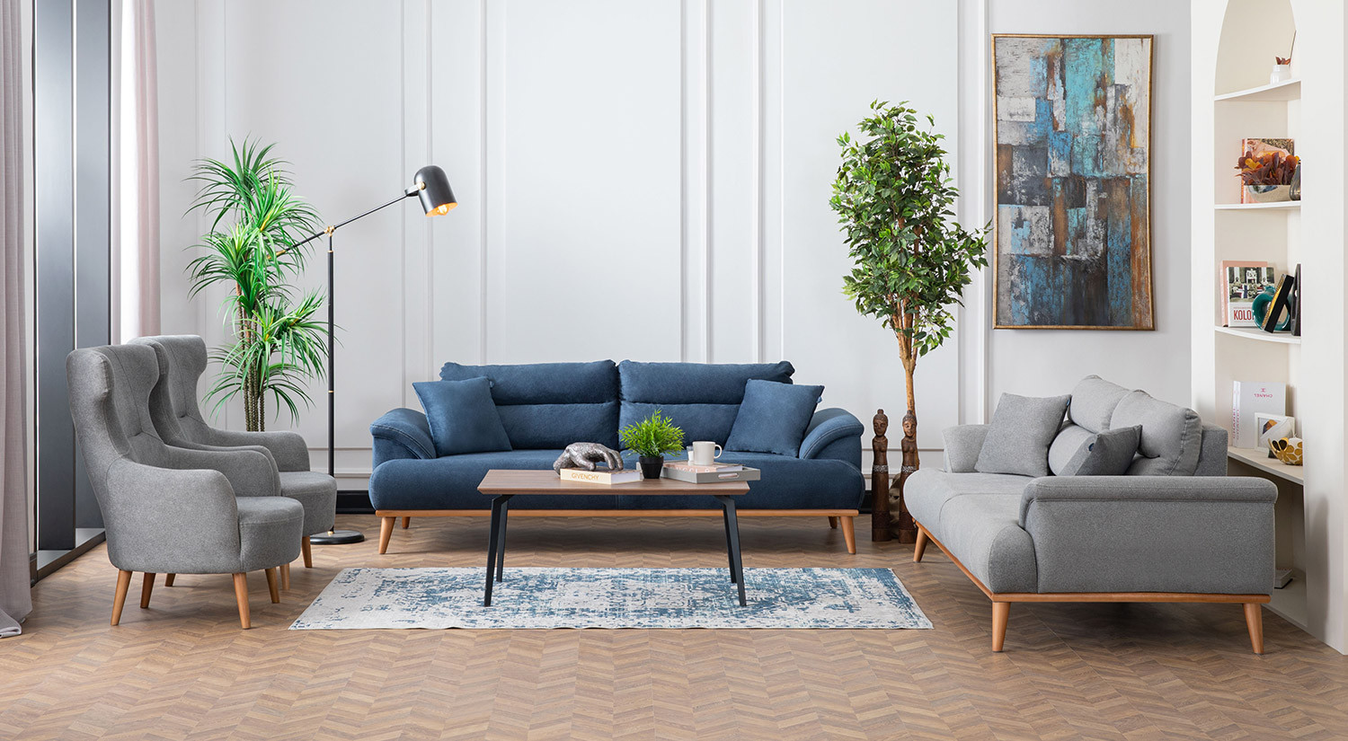 Milano Sofa Set - Navy Blue - Gray