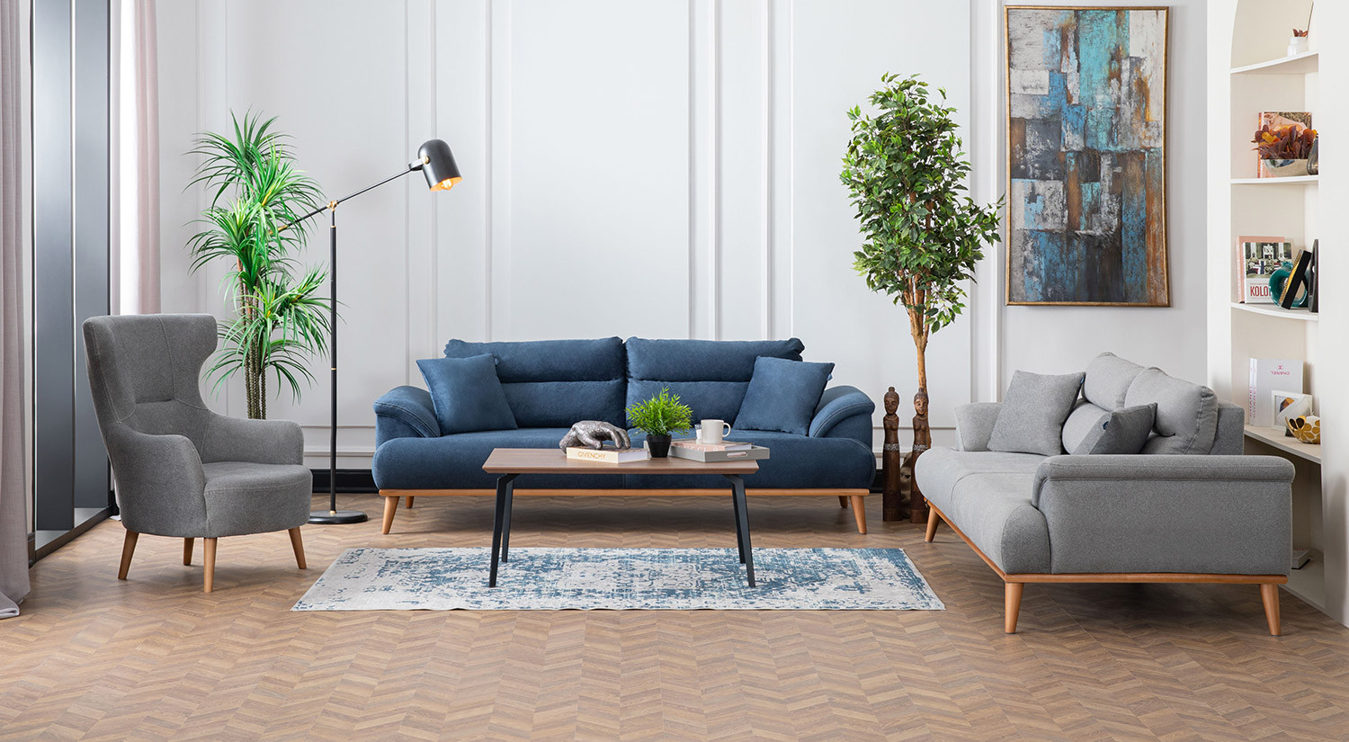 Milano Sofa Set - Navy Blue - Gray