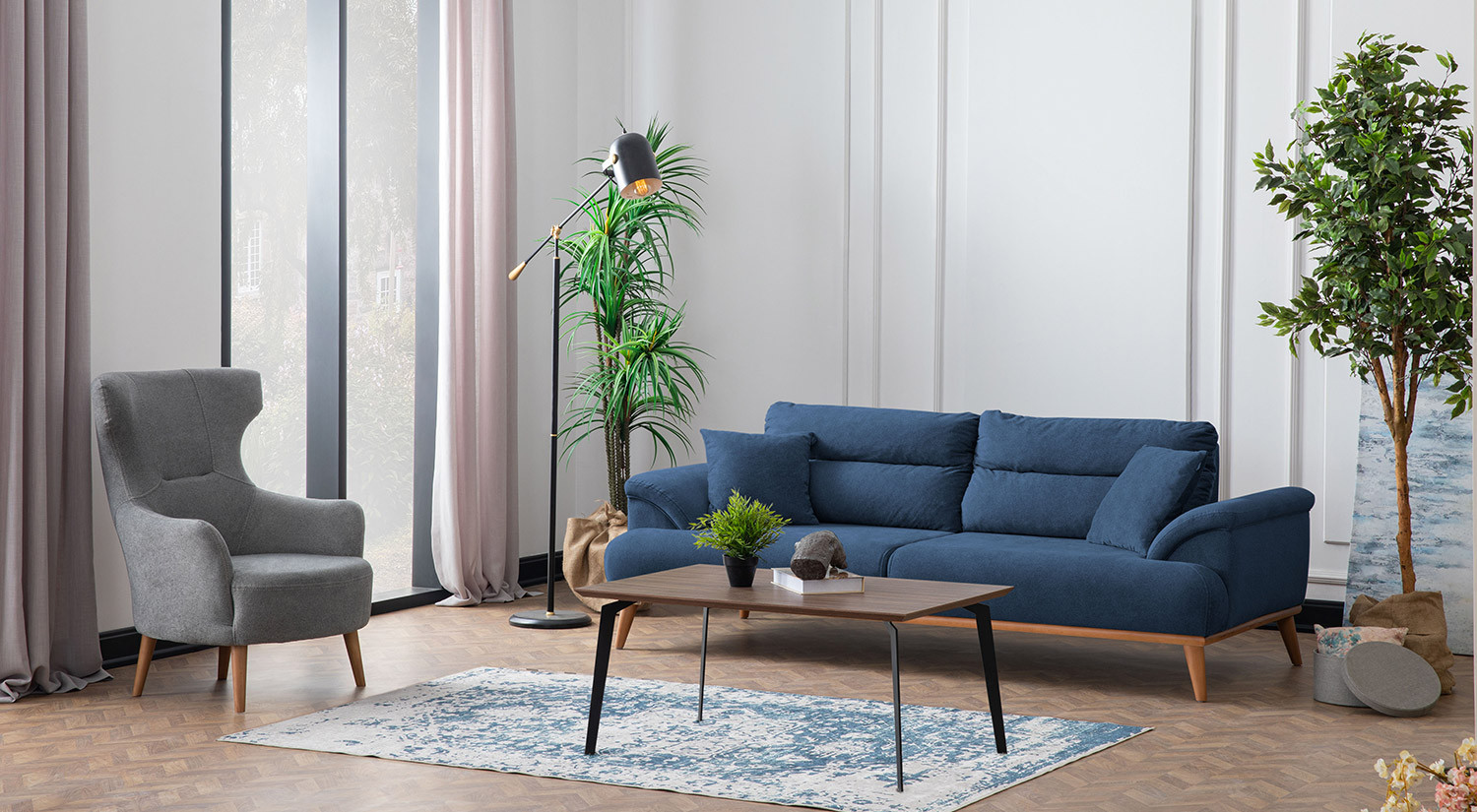 Milano Sofa Set - Navy Blue - Gray