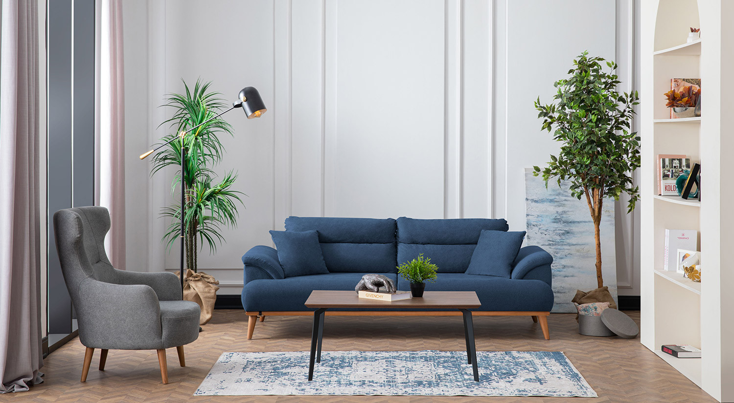 Milano Sofa Set - Navy Blue - Gray