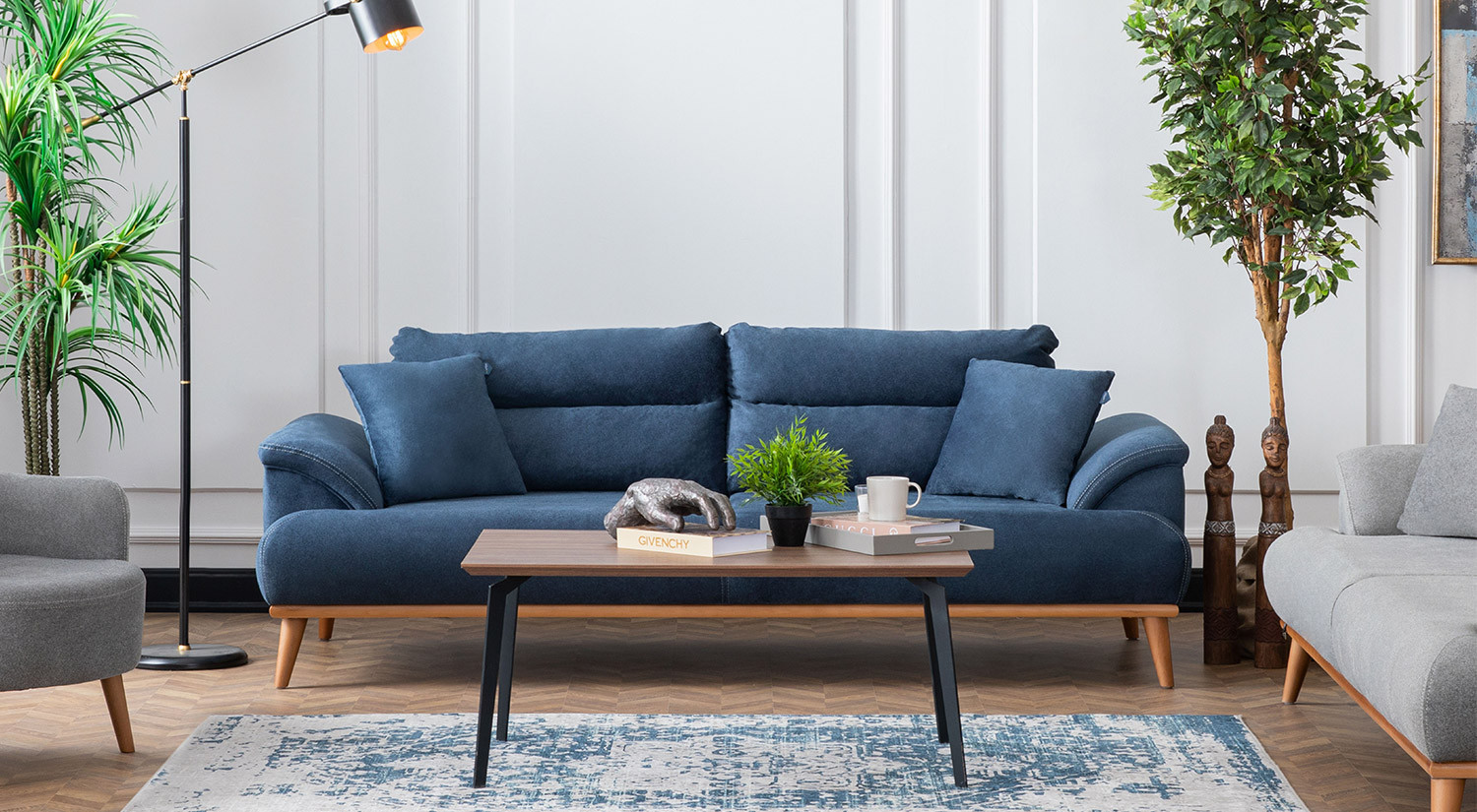 Milano Sofa Set - Navy Blue - Gray