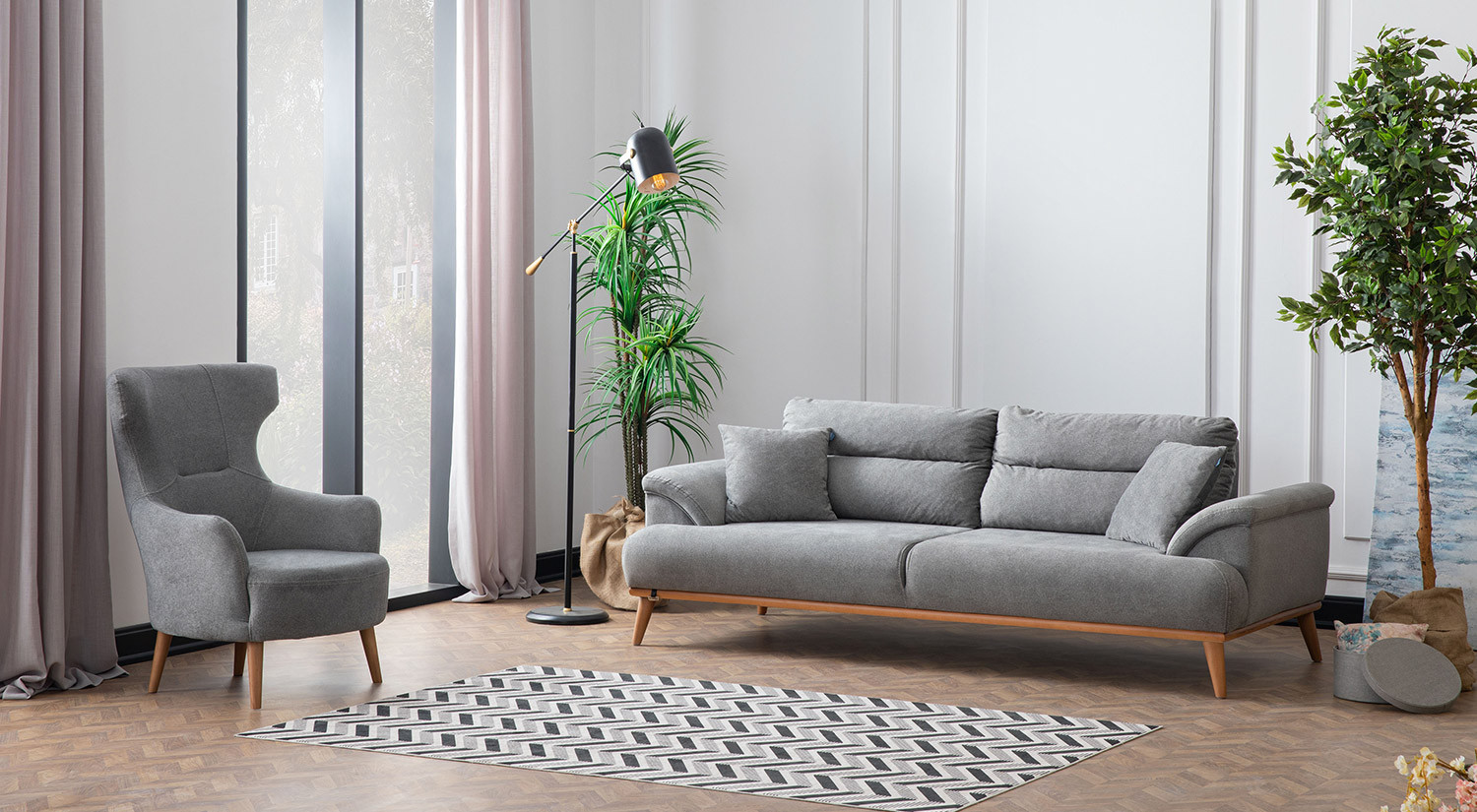 Milano Sofa Set - Navy Blue - Gray