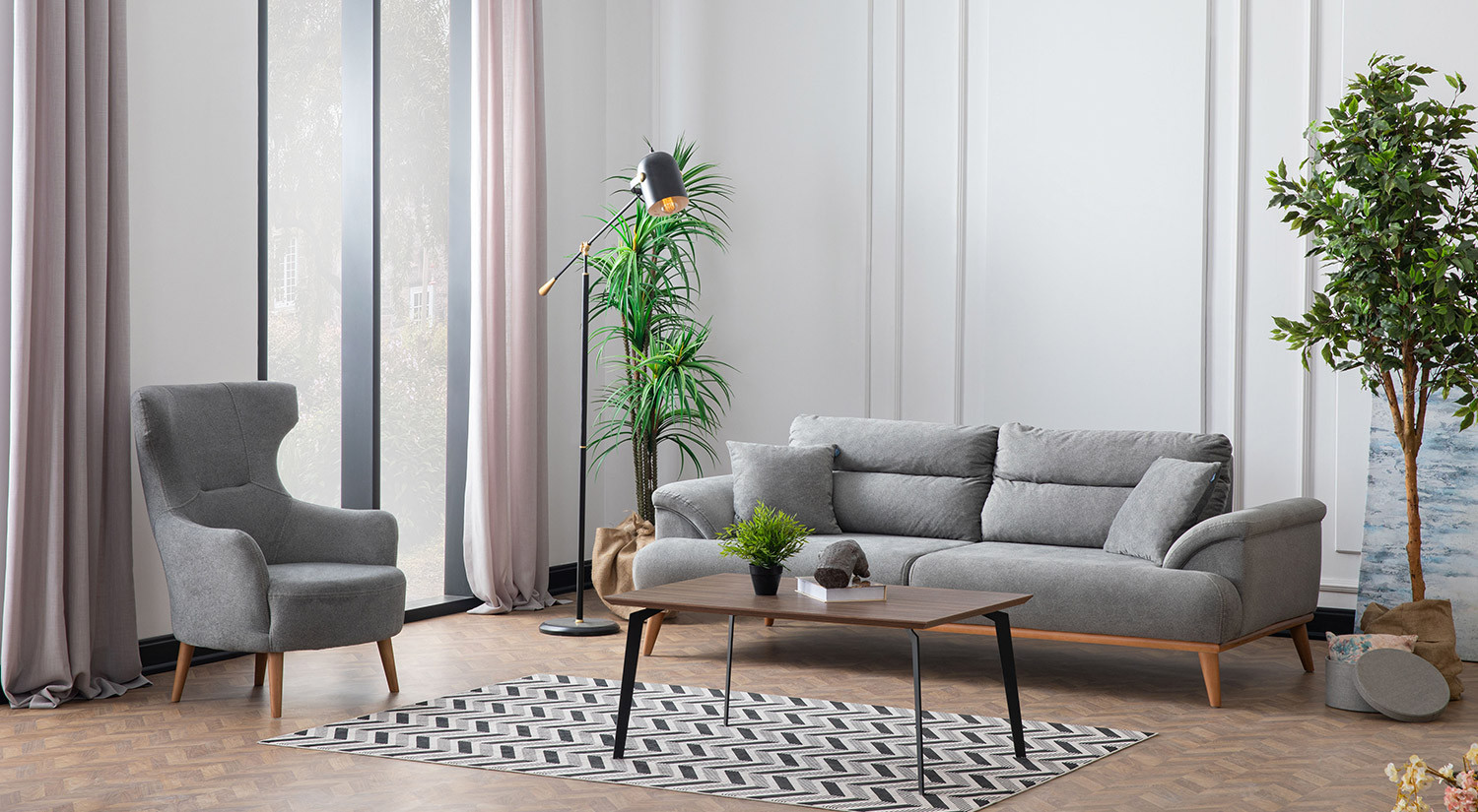 Milano Sofa Set - Navy Blue - Gray