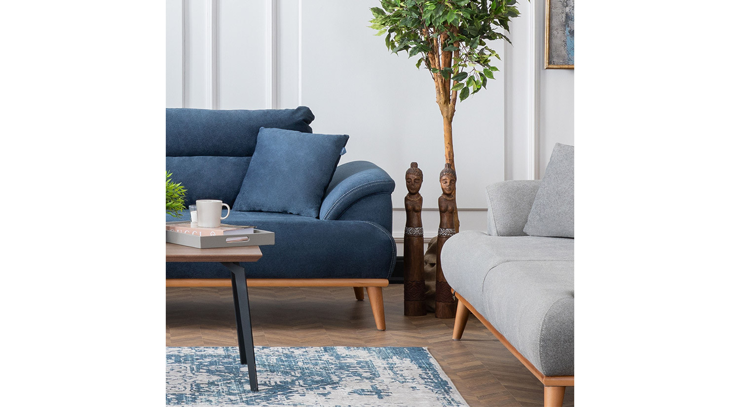 Milano Sofa Set - Navy Blue - Gray